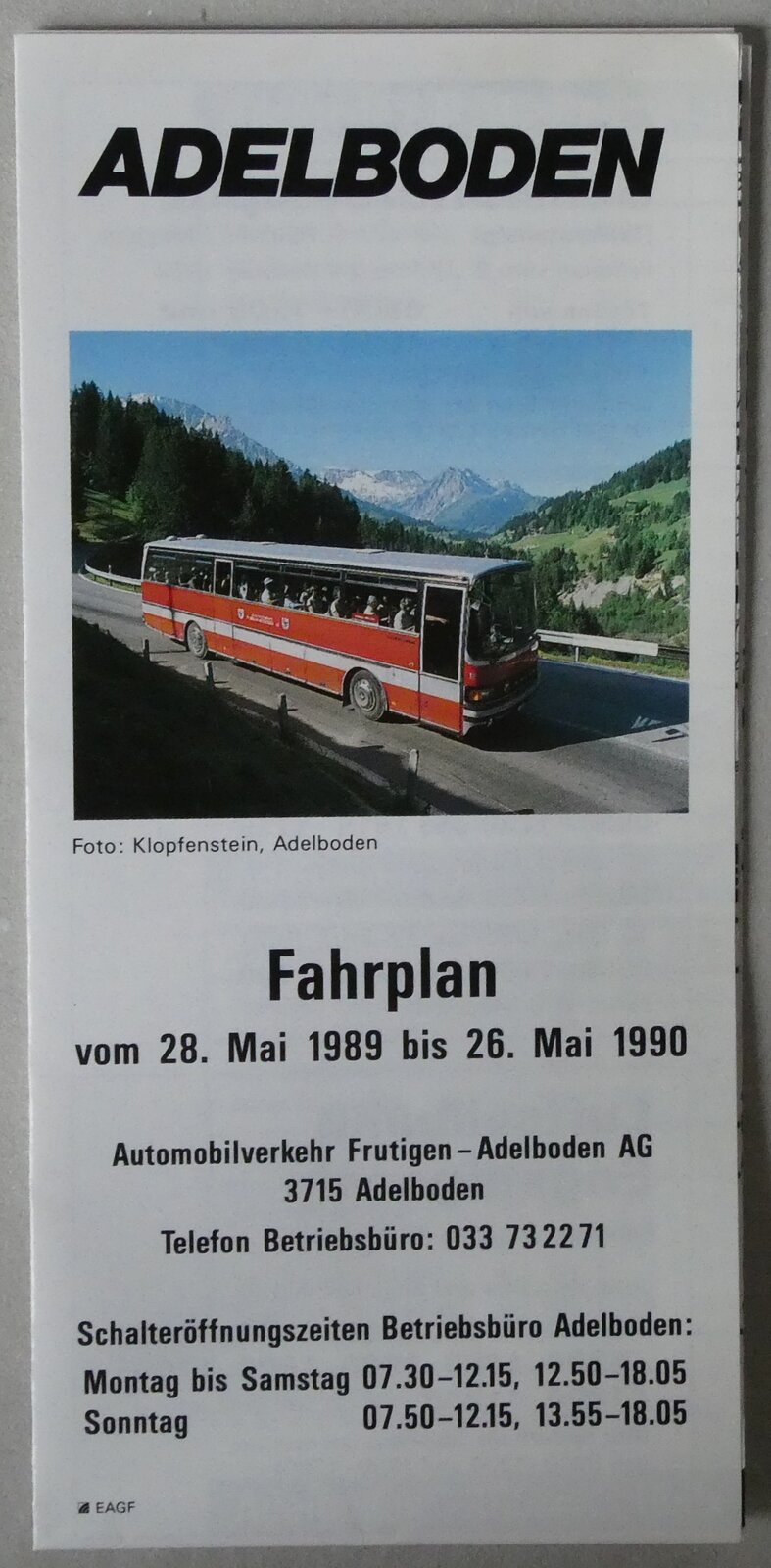 (286'231) - AFA-Fahrplan vom 28 Mai 1989 bis 26. Mai 1990 am 19. April 2026 in Thun