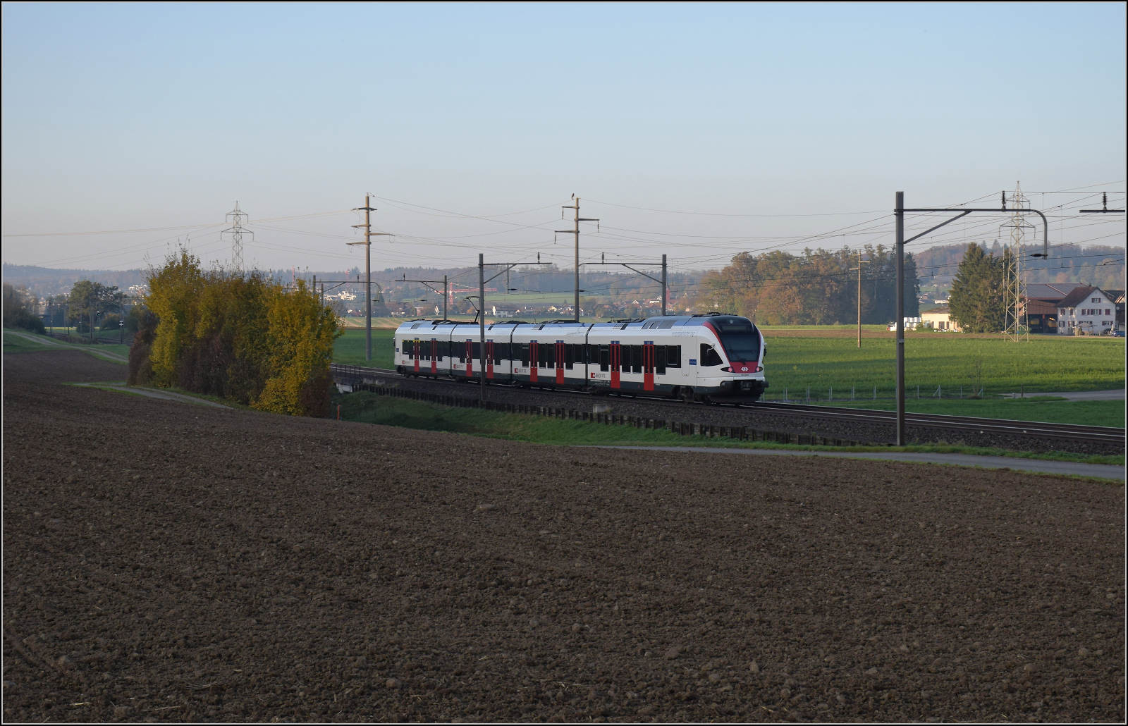 Aargauische Südbahn.

RABe 523 009 bei Boswil. November 2024.