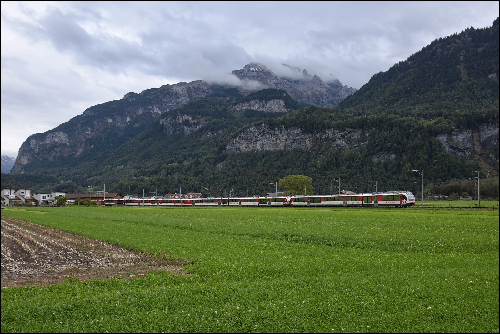 Adler ABeh 150 und Fink ABeh 160 blieben bei der Vorbeifahrt Richtung Luzern unbekannt. Meiringen, Oktober 2019.