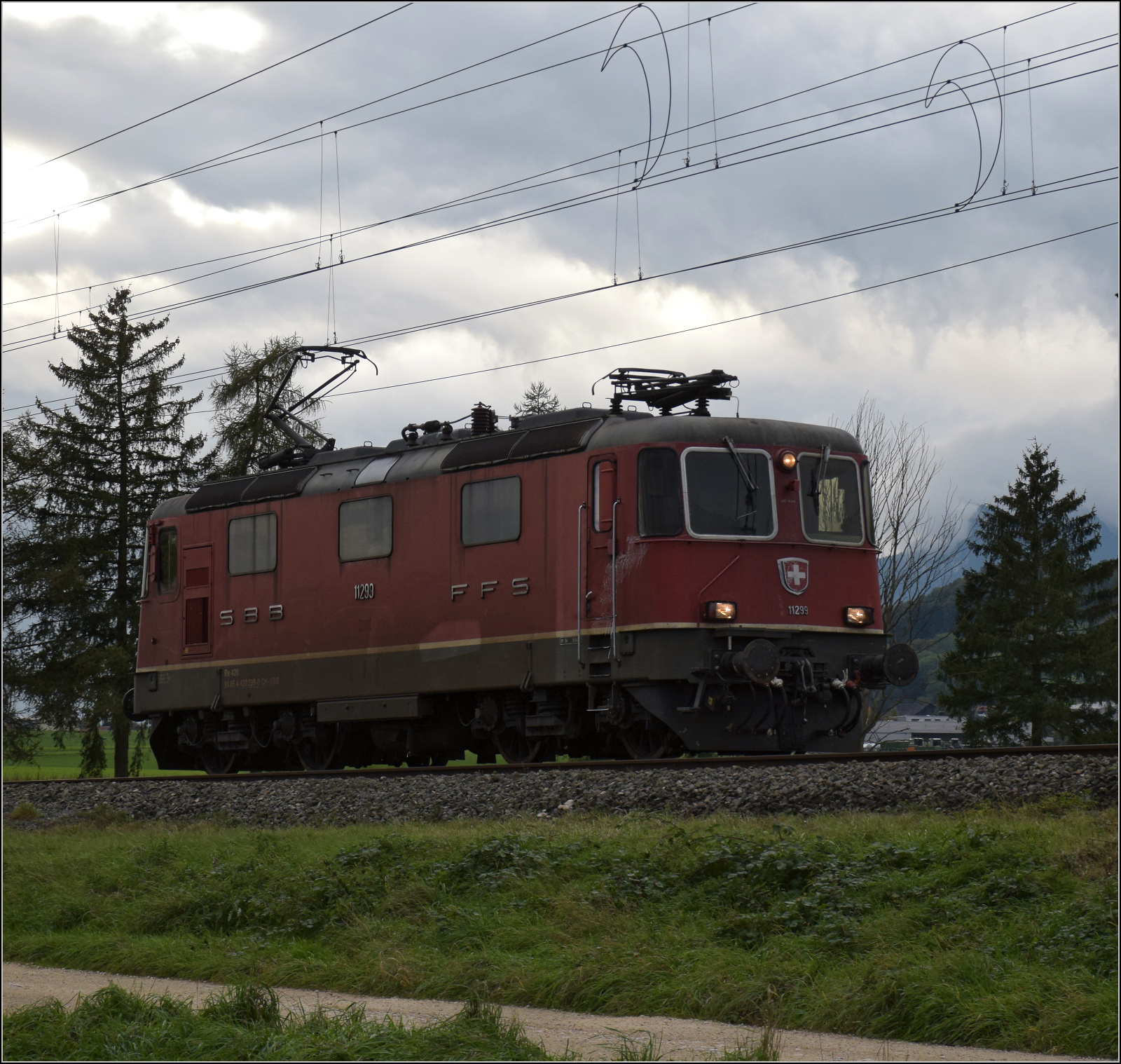 Auf der Schweizer Gäubahn.

Re 4/4 II 11299 unterwegs Richtung Oensingen. Oberbipp, Oktober 2024.