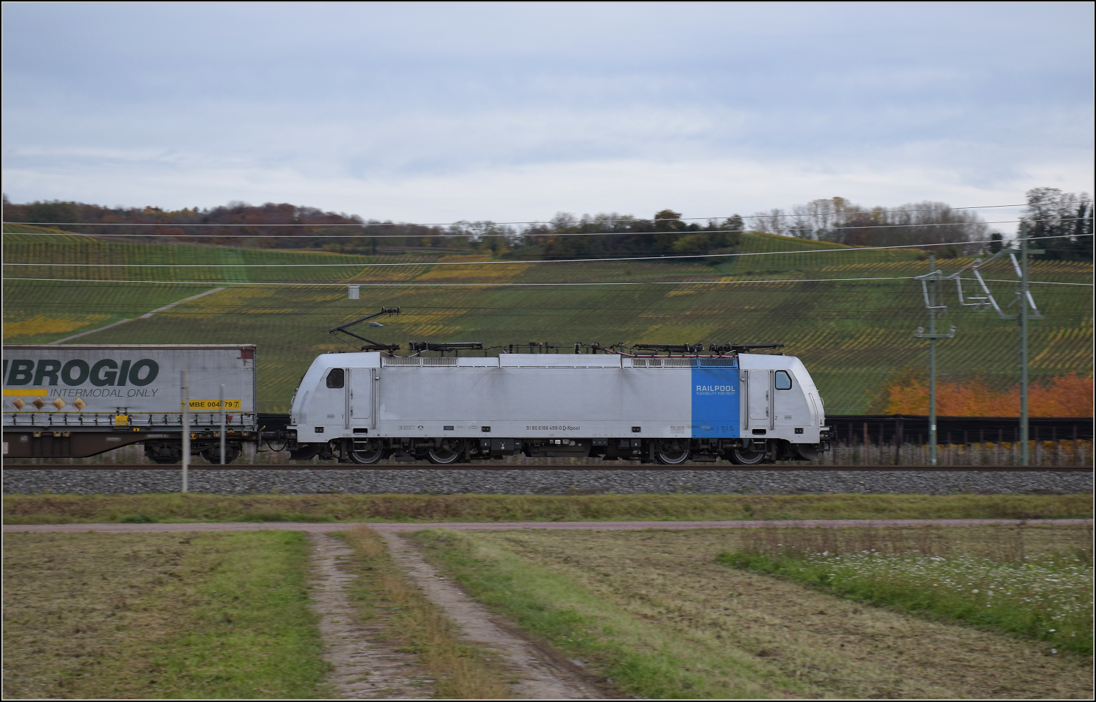 Herbst in Auggen.

186 499 von Railpool mit dem Ambroggiozug nach Süden. Oktober 2025.