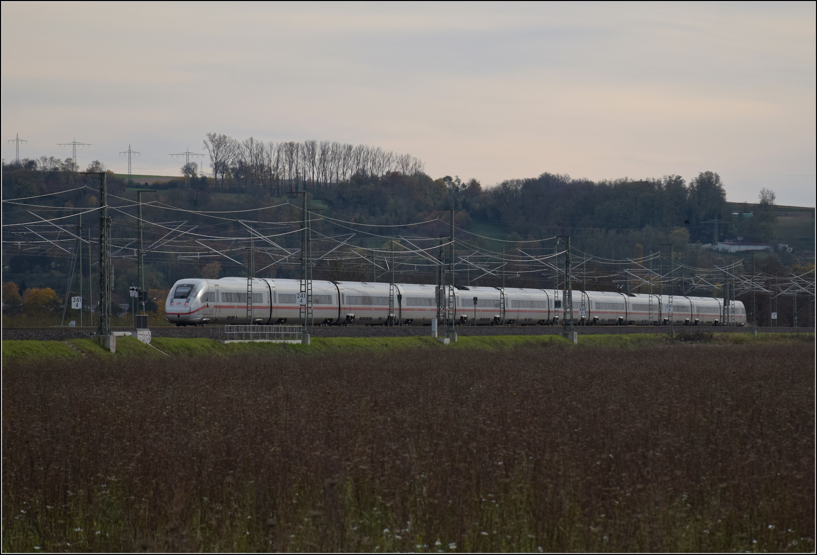 Herbst in Auggen.

Triebzug 9007 alias '412 007' auf dem Weg in die Schweiz. Oktober 2025.