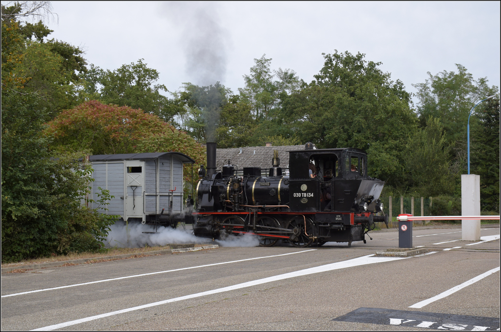 Im Elsässer Ried mit der CFTR.

030 TB 134  Theodor  vor der Hygieneartikelfabrik Georgia Pacific. Kunheim, September 2024.