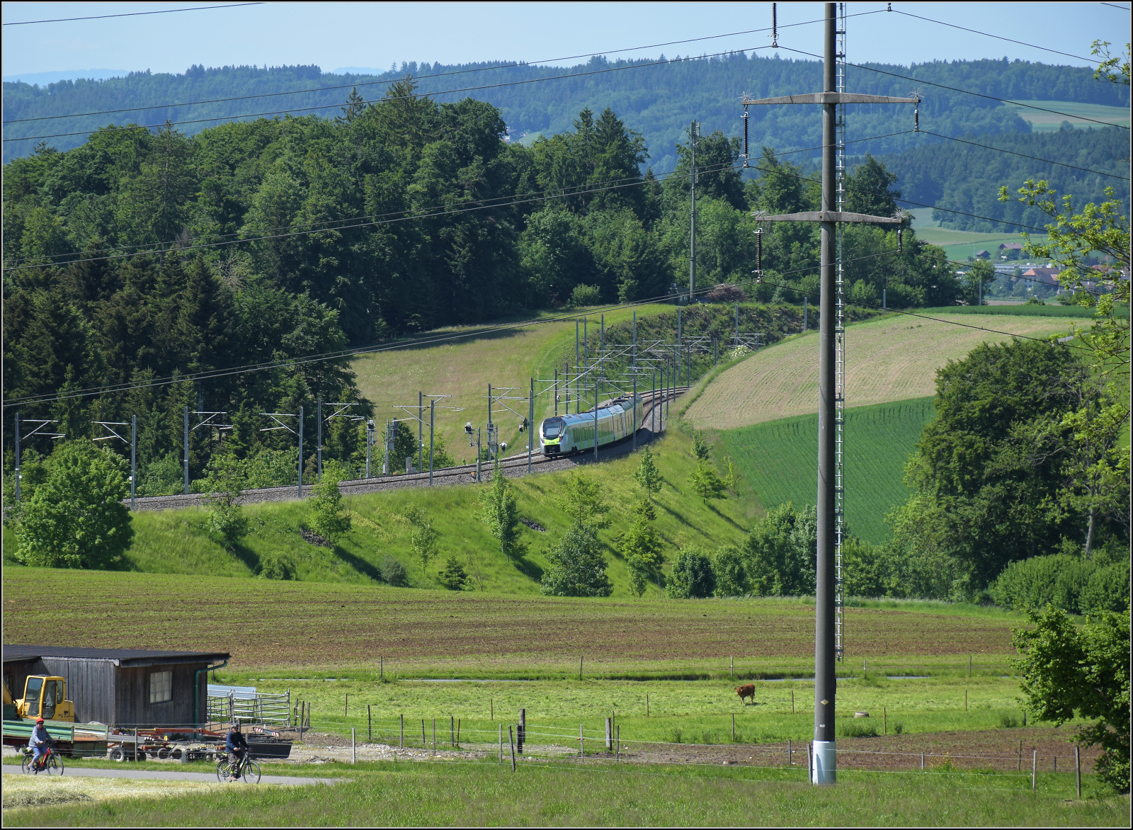 Mika RABe 528 223 auf dem Weg nach Bern. Tägertschi, Mai 2025.