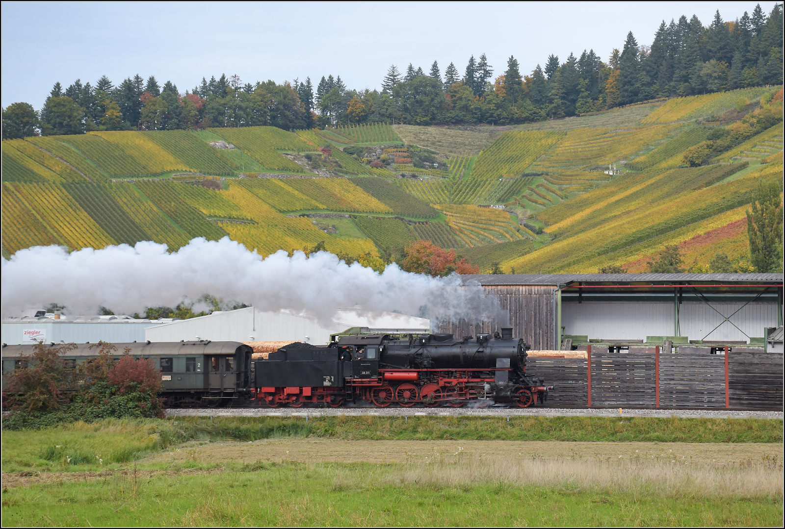 Mit Dampf zur Winzer-Kirwi.

58 311 bei Sgewerk Oberachern. Oktober 2025. 