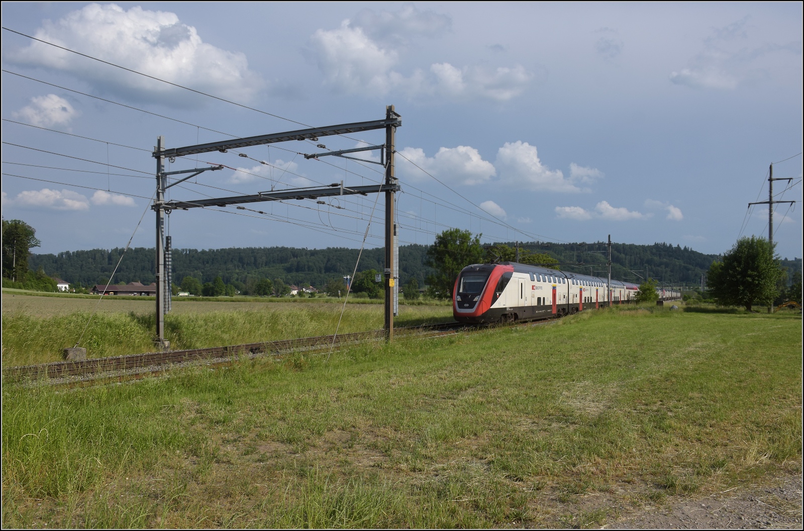 RABDe 502 008 'Lausanne' und RABe 502 201 bei Bettenhausen. Juni 2023.