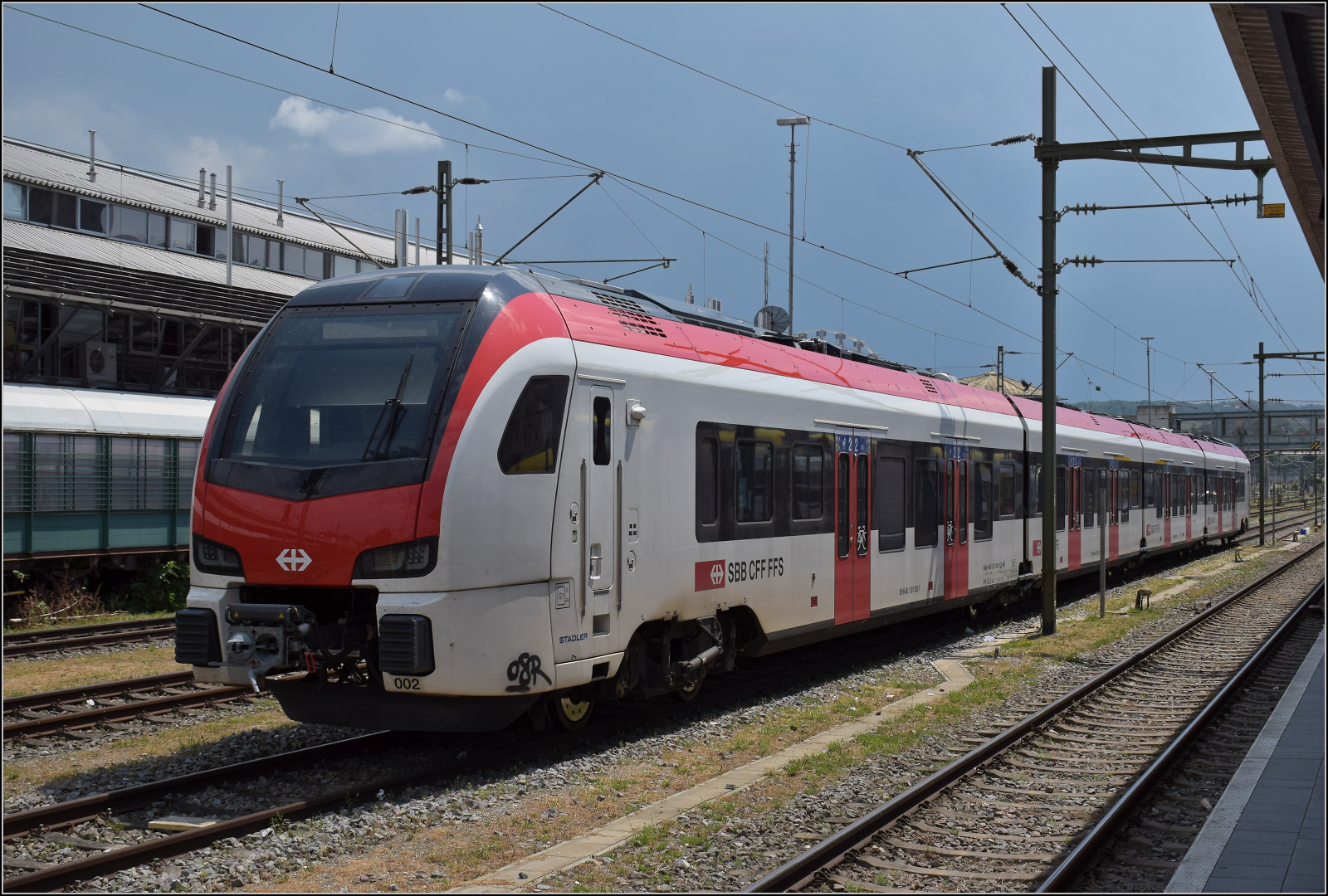RABe 531 002 war offenbar am Dienstag von Tests aus Richtung Mnchen zurckgekommen und fuhr erst am Freitag weiter. Konstanz, Juli 2025.