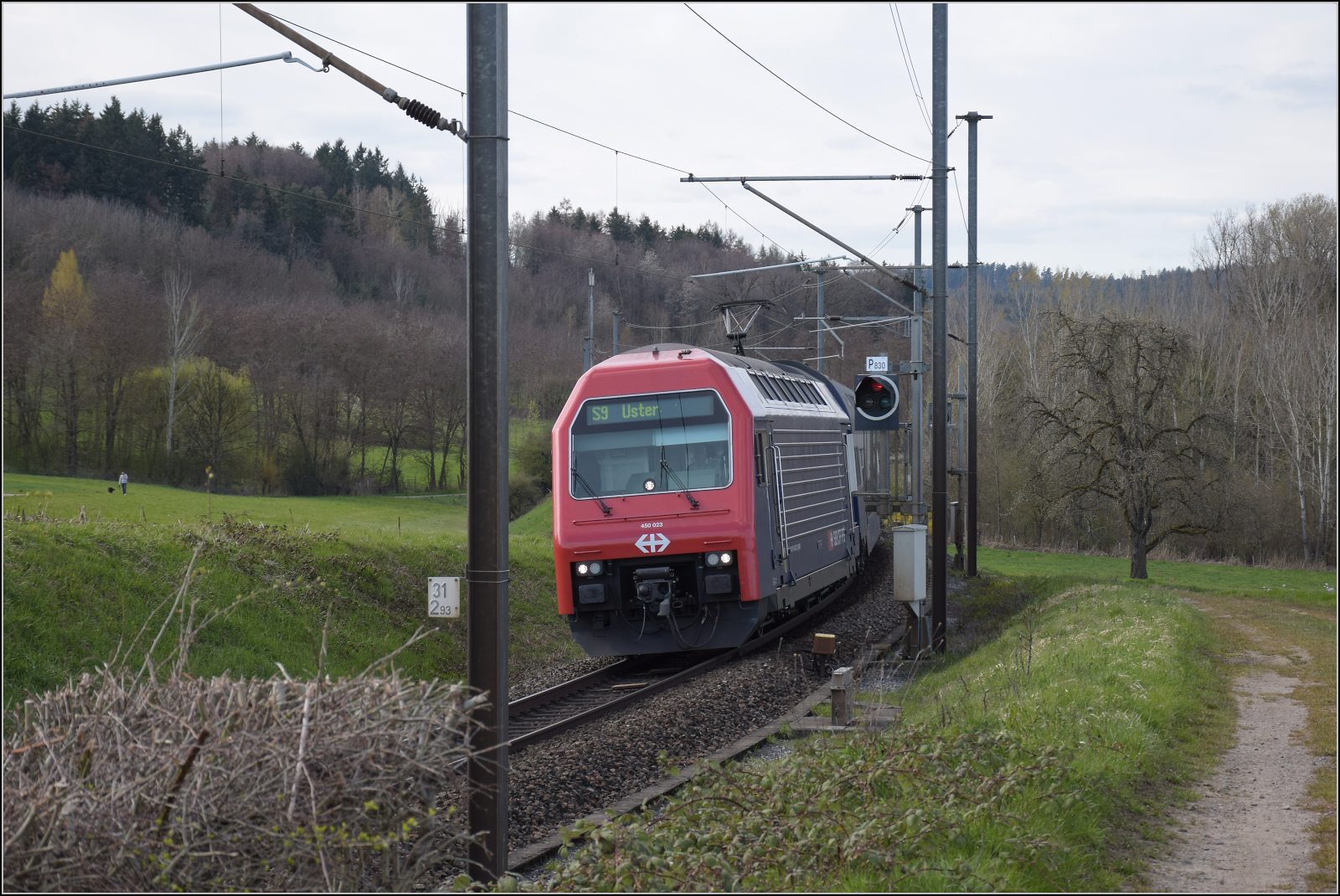 Re 450 023 mit einer S-Bahn Zürich bei Lottstetten. April 2026.