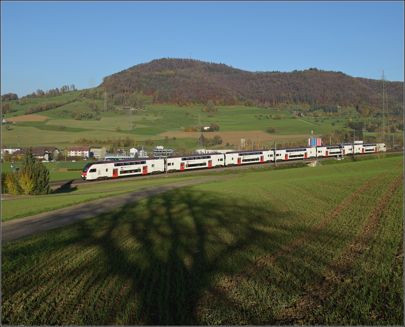 Sonnentag in Frick.

RABe 512 006 auf dem Weg nach Basel. Frick, November 2024.