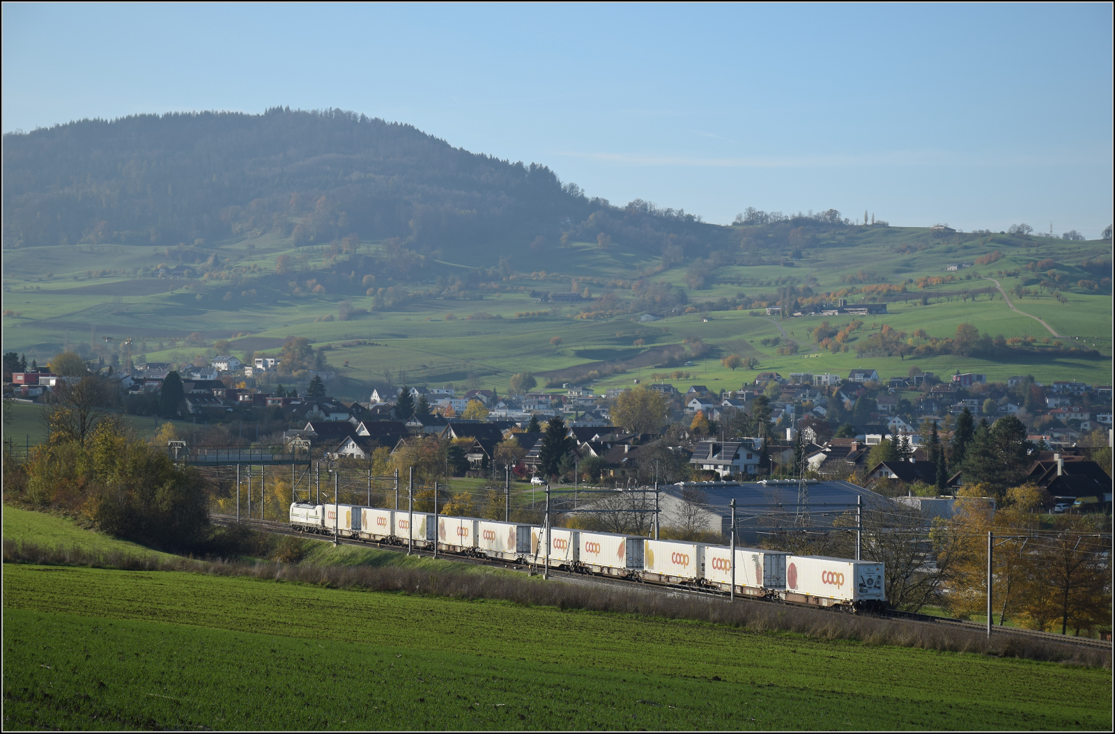 Sonnentag in Frick.

Rem 476 455 der Railcare mit dem kurzen Coop-Zug auf dem Weg nach Pratteln. Frick, November 2024.