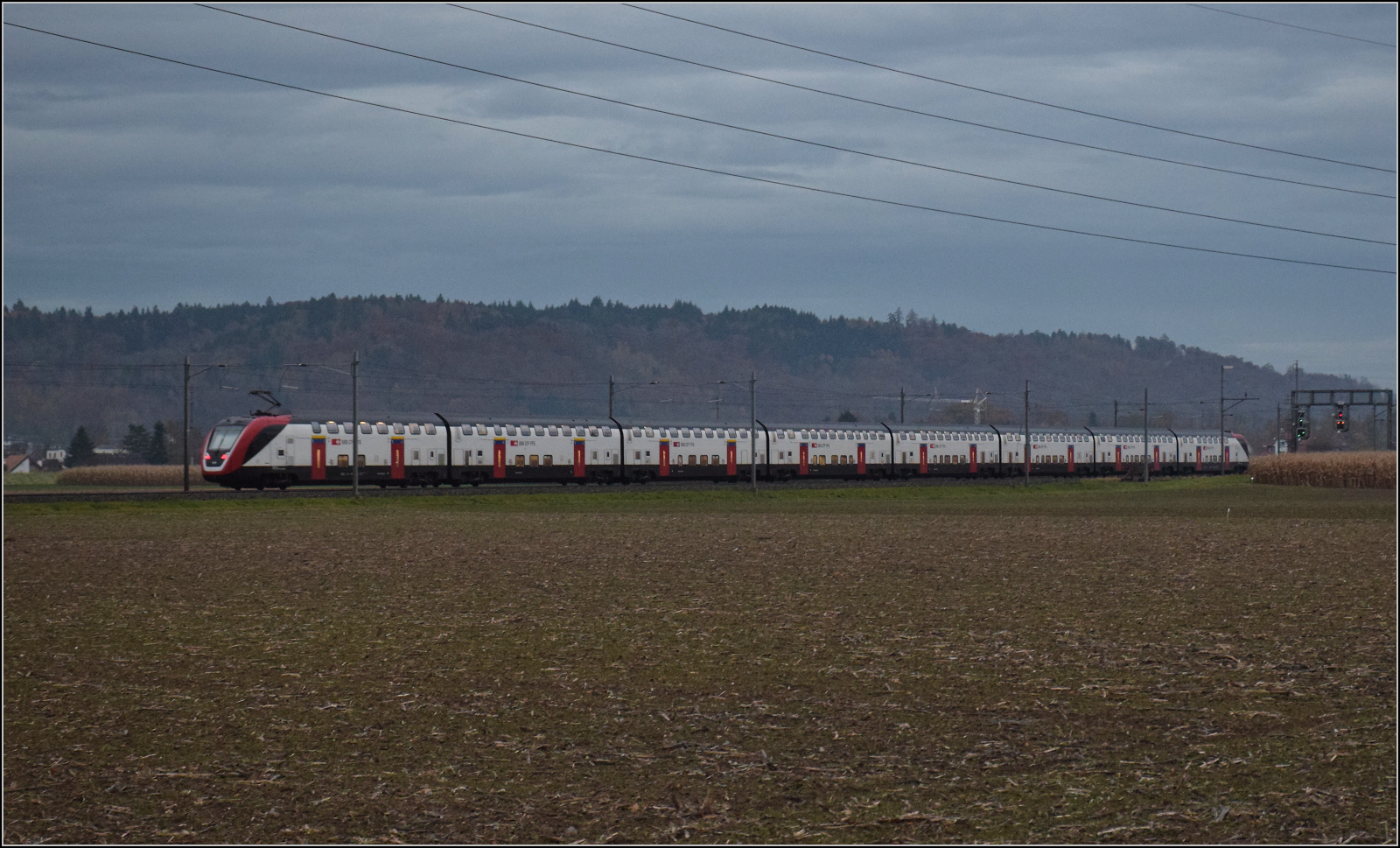 Umleitungsfahrt von RABe 502 212 in Hendschiken. November 2025.