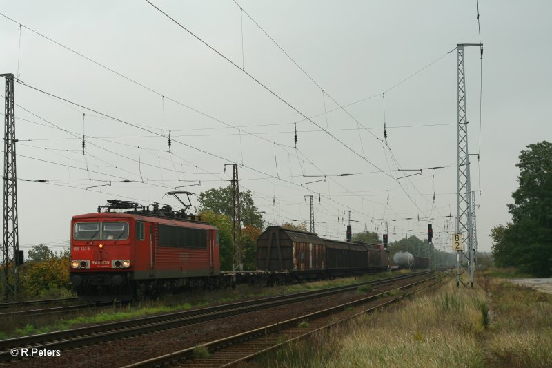 155 141-5 durchfhrt Saarmund mit ein gemischten Gterzug. 12.10.07