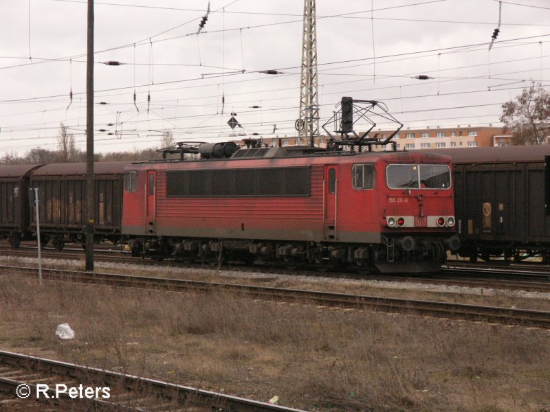 155 211-6 rckt solo in Richtung Oderbrcke aus. Frankfurt/Oder 07.02.08