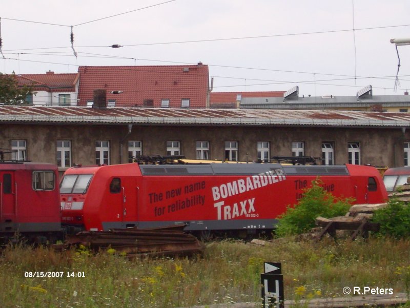 185 002-3 steht in Frankfurt/Oder. 15.08.07