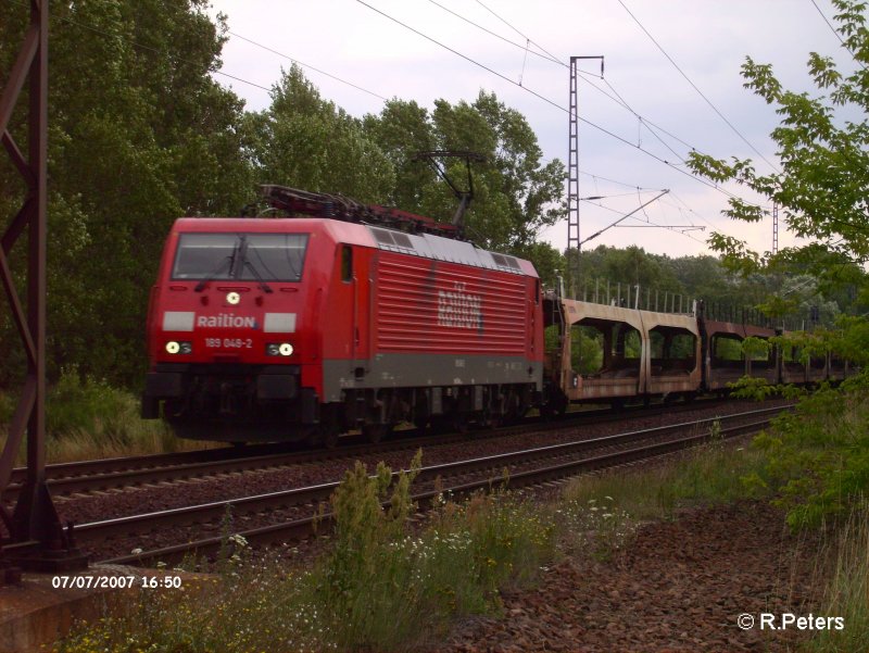 189 048-2 zieht auf den sdlichen BAR ein leeren Autozug.07.07.07