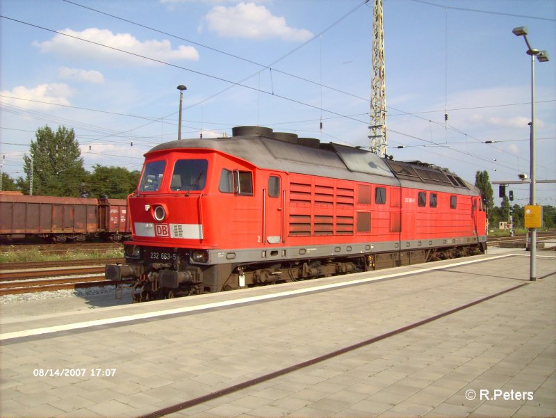 232 663-5 mit Versuchslftern rollt durch Frankfurt/Oder. 14.08.07