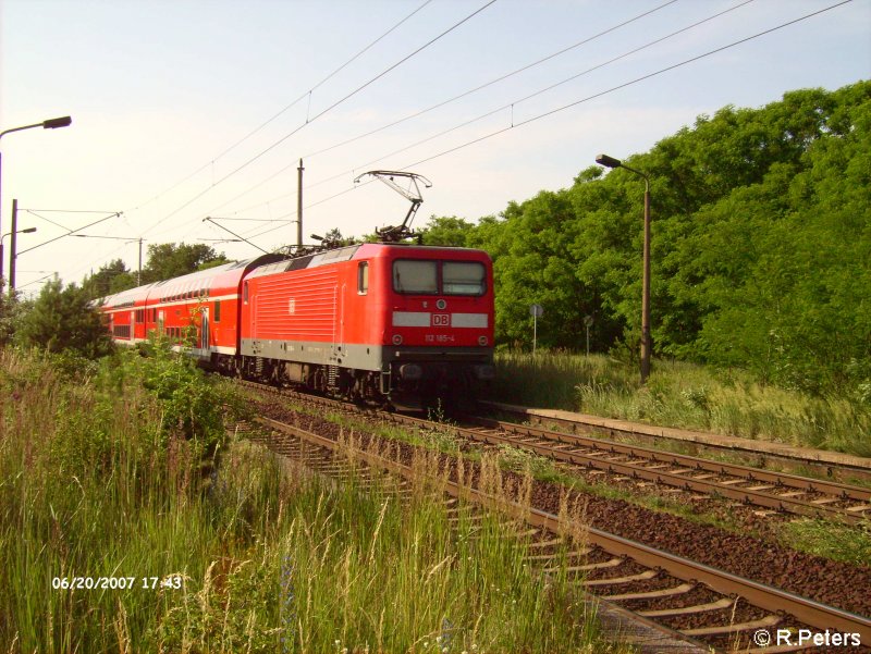 Nachschuss von 112 185-4 beim ex HP Vogelsang mit RE1 Magdeburg. 20.06.07