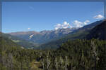 Blick vom Ofenpass Richtung M�nstertal mit Blick auf den schneearmen Ortler. September 2026.