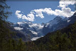 Blick auf die Berninagruppe mit dem schwindenden Morteratsch-Gletscher. September 2026.