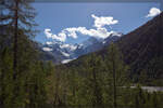 Blick auf die Berninagruppe mit dem schwindenden Morteratsch-Gletscher. September 2026.
