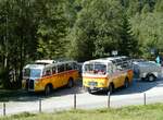 (255'060) - Schmid, Thrishaus - Nr. 3/BE 26'760 - Saurer/Gangloff (ex Geiger, Adelboden Nr. 3) + Nr. 9/BE 26'105 - Saurer/R&J (ex Geiger, Adelboden Nr. 9) am 10. September 2023 in Kiental, Tschingelsee