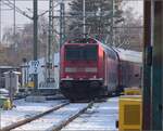 Am Streiktag fuhr so einiges. Der RE 3 nach Friedrichshafen jedenfalls nicht. Hier mit 146 201 auf dem Abstellgleis. Friedrichshafen, Januar 2024.