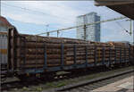 Holztransport auf 33 RIV 80 D-CKR 4718 044-7 Sps.