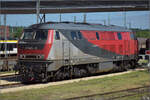 Die brummelige NeSA 218 256 mit dem Gewand der Graz-Köflacher-Bahn parkt in Aalen.