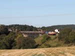 217 002 der BTE und V1253 ziehen über das Röslau Viadukt bei Seußen einen Kesselzug aus Cheb nach Ingolstadt.