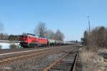 233 357-2 wartet in Pechbrunn mit dem Kesselzug Nrnberg - Hof auf die Weiterfahrt.