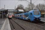 RABe 503 der SBB nun in Lindau-Reutin, Februar 2023. Auf Gleis 21 stehen noch  612 077 und 1428 028 zur Abfahrt bereit.