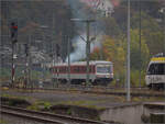 Das ehemalige Sylt-Shuttle 628 501 'List' muss an diesem Tag den maladen Schienenbus vertreten und macht an Wochendende der Dampftage Rottweil das Bw-Shuttle. Rottweil, Oktober 2026.