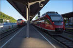644 041 und versteckt 644 049 an Gleis 2 in Waldshut, sowie abfahrbereit an Gleis 3 der Solofahrer 644 024. April 2026.