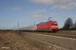 Nachschuss von 101 030-5 die den iC Oldenburg schiebt bei Leipzig-Halle Flughafen.