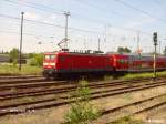 114 013-6 schiebt den RE1 Magdeburg HBF zurck in Bahnhof Eisenhttenstadt.