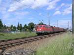 140 539-8 durchfhrt Jacobsdorf(Mark) mit ein Coiltransportzug.