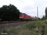 143 877-9 verlsst Eisenhttenstadt mit ein RB11 Cottbus.