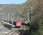 151er mit Autozug beim Loreley Betriebsbahnhof.