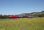 185 342-3 zieht bei Himmelstadt den KLV Zug Köln Kalk München Ost Rangierbahnhof.