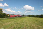 185 228-4 zieht ein gemischten Güterzug bei Pölling nach Nürnberg.