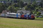 Der Railpool-Traxx 187 003 überführt die Hybridlok Ama 832 Richtung Basel. Frick, Juli 2023. 