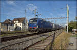 Ein noch nicht individualisierter Vectron 193 492 und 193 483 von GTS ziehen einen GTS-Zug durch Pratteln.