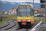 Die Strassenbahn  Be 4/8 003  alias 94 800 450 003-9 D-TVYS kommt aus Orbe in Chavornay an. Dezember 2025.
