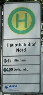 (251'089) - MVG-Haltestellenschild - Mnchen, Hauptbahnhof Nord - am 5.