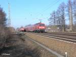 Treffen von 112 103 mit RE 18116 Magdeburg HBf und 112 101 mit RE 18153 Frankfurt/Oder bei Briesen(Mark) 08.03.11