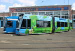 6N1 Wagen 685 und 6N2 Wagen 603 waren am Mittag abgestellt auf dem Gelände der Rostocker Straßenbahn Ag.27.06.2020
