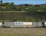 Der Containertragwagen 31 80 4694 313-0 TEN D-VTGCH Sggnss-XL im Zugverband des B�umlezugs mit 264 003. Buggingen, September 2026.