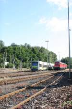 VT650 716 neben 232 472-1 + 618-9 + 233 698-0 abgestellt in Marktredwitz.