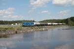 223 033 mit einem Kesselzug aus Cheb nach Neustadt/Donau am Rechenweiher 18.05.22