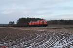 203 383-5 und 203 405-6 der Stahlwerke Thüringen ziehen den Könitzer Schrottzug nach Cheb ( CZ ) bei Marktleuthen.